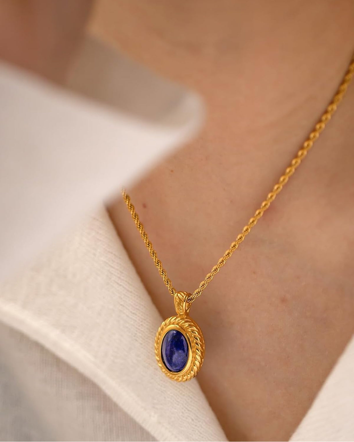 Oval Lapis Lazuli Pendant Necklace - CĀDDEE JEWELS #