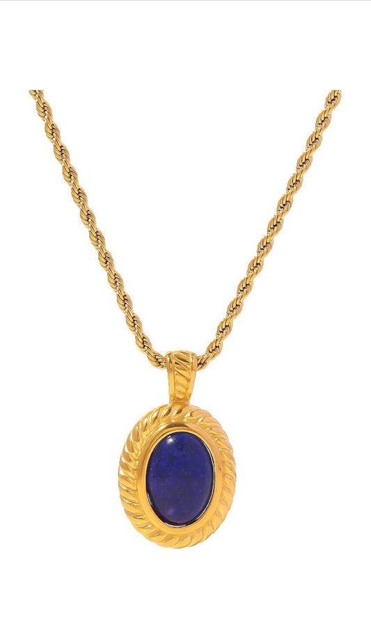 Oval Lapis Lazuli Pendant Necklace - CĀDDEE JEWELS #